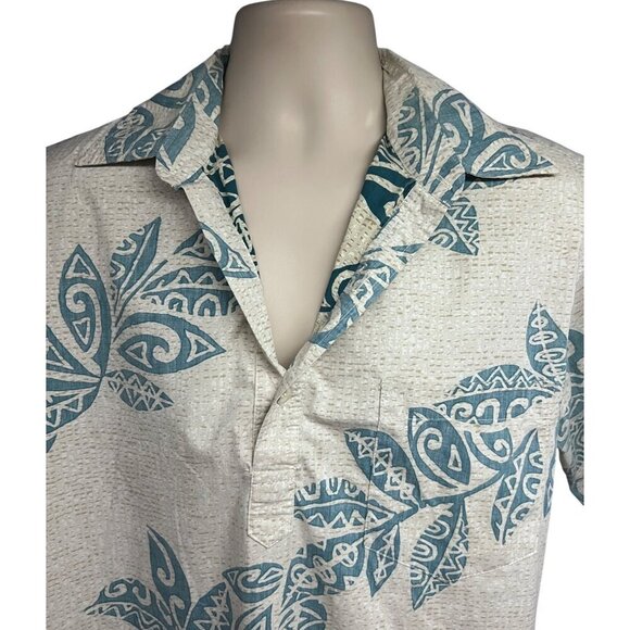 Go Barefoot Men Vintage Reverse Print Pullover Hawaiian Aloha Shirt Large Pocket - Picture 5 of 7